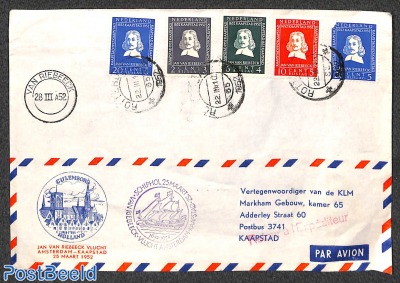 Van Riebeeck flight (right stamp damaged)