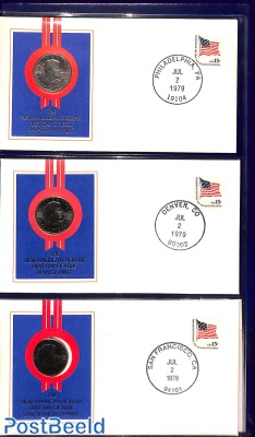 Folder with 3 FDC's with dollar coins